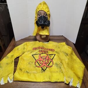 3 Pc Spirit Halloween Bio-Hazard Unit Costume w/ Hood and Gas Mask - Size Small